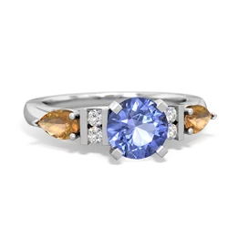 Tanzanite 6Mm Round Eternal Embrace Engagement 14K White Gold ring R2005