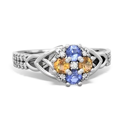 Tanzanite Celtic Knot Cluster Engagement 14K White Gold ring R26443RD