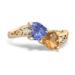 Tanzanite Snuggling Hearts 14K Yellow Gold ring R2178