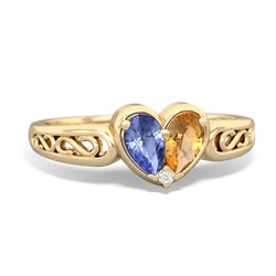 Tanzanite Filligree 'One Heart' 14K Yellow Gold ring R5070