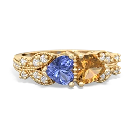 Tanzanite Diamond Butterflies 14K Yellow Gold ring R5601