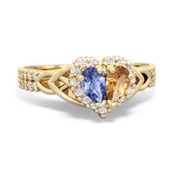 Tanzanite Celtic Knot Two Hearts As One 14K Yellow Gold ring R2644HRT