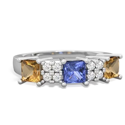 Tanzanite Three Stone Diamond Cluster 14K White Gold ring R2592