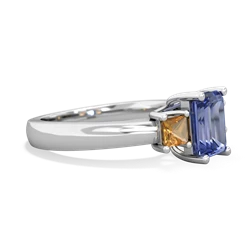 Tanzanite Three Stone Emerald-Cut Trellis 14K White Gold ring R4021