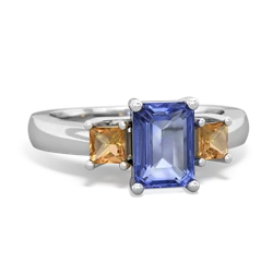 Tanzanite Three Stone Emerald-Cut Trellis 14K White Gold ring R4021