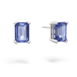 Tanzanite 7X5mm Emerald-Cut Stud 14K White Gold earrings E1856