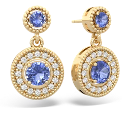 Tanzanite Halo Dangle 14K Yellow Gold earrings E5319