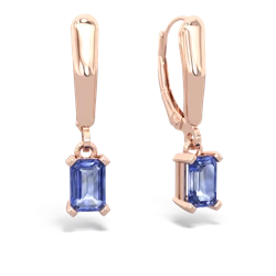 Tanzanite 6X4mm Emerald-Cut Lever Back 14K Rose Gold earrings E2855