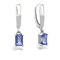 Tanzanite 6X4mm Emerald-Cut Lever Back 14K White Gold earrings E2855