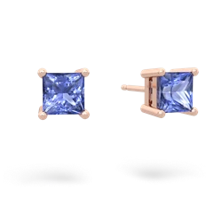 Tanzanite 5Mm Princess Cut Stud 14K Rose Gold earrings E1789