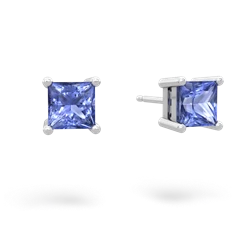 Tanzanite 5Mm Princess Cut Stud 14K White Gold earrings E1789