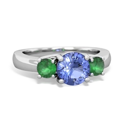 Tanzanite Three Stone Round Trellis 14K White Gold ring R4018