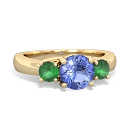 Tanzanite Three Stone Round Trellis 14K Yellow Gold ring R4018