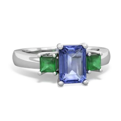 Tanzanite Three Stone Emerald-Cut Trellis 14K White Gold ring R4021