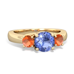 Tanzanite Three Stone Round Trellis 14K Yellow Gold ring R4018