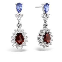 Tanzanite Halo Pear Dangle 14K White Gold earrings E1882