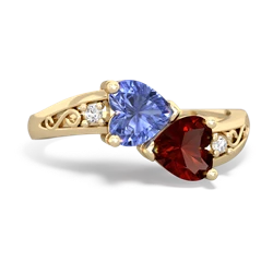 Tanzanite Snuggling Hearts 14K Yellow Gold ring R2178