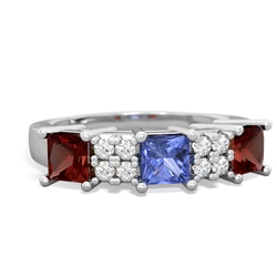 Tanzanite Three Stone Diamond Cluster 14K White Gold ring R2592