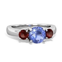 Tanzanite Three Stone Round Trellis 14K White Gold ring R4018