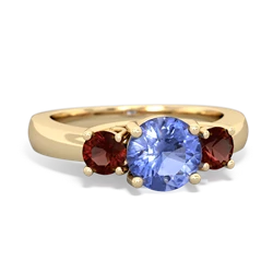 Tanzanite Three Stone Round Trellis 14K Yellow Gold ring R4018