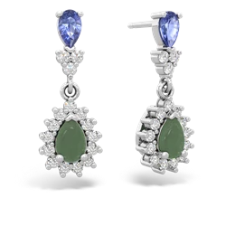 Tanzanite Halo Pear Dangle 14K White Gold earrings E1882