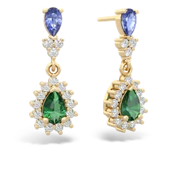 Tanzanite Halo Pear Dangle 14K Yellow Gold earrings E1882