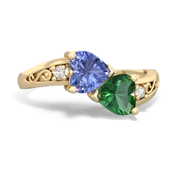 Tanzanite Snuggling Hearts 14K Yellow Gold ring R2178