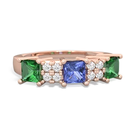 Tanzanite Three Stone Diamond Cluster 14K Rose Gold ring R2592