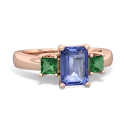 Tanzanite Three Stone Emerald-Cut Trellis 14K Rose Gold ring R4021