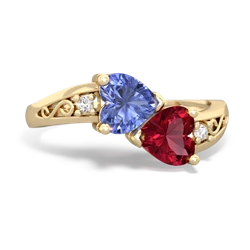 Tanzanite Snuggling Hearts 14K Yellow Gold ring R2178