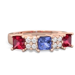 Tanzanite Three Stone Diamond Cluster 14K Rose Gold ring R2592