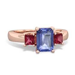 Tanzanite Three Stone Emerald-Cut Trellis 14K Rose Gold ring R4021