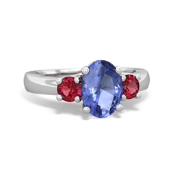 Tanzanite Three Stone Oval Trellis 14K White Gold ring R4024