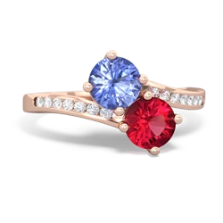 Tanzanite Channel Set Two Stone 14K Rose Gold ring R5303