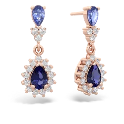 Tanzanite Halo Pear Dangle 14K Rose Gold earrings E1882