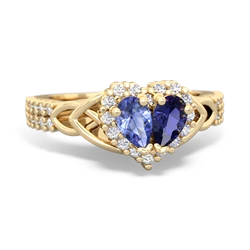 Tanzanite Celtic Knot Two Hearts As One 14K Yellow Gold ring R2644HRT