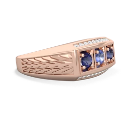 Tanzanite Three Stone Tire Tread Men's 14K Rose Gold ring R0520