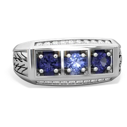 Tanzanite Three Stone Tire Tread Men's 14K White Gold ring R0520