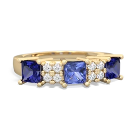 Tanzanite Three Stone Diamond Cluster 14K Yellow Gold ring R2592