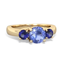 Tanzanite Three Stone Round Trellis 14K Yellow Gold ring R4018