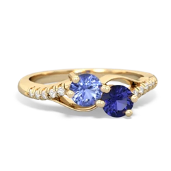 Tanzanite Infinity Pave Two Stone 14K Yellow Gold ring R5285