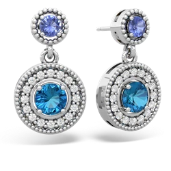 Tanzanite Halo Dangle 14K White Gold earrings E5319