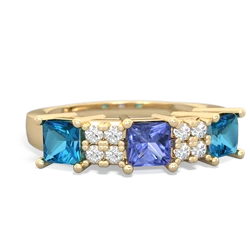 Tanzanite Three Stone Diamond Cluster 14K Yellow Gold ring R2592