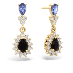 Tanzanite Halo Pear Dangle 14K Yellow Gold earrings E1882