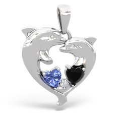 Tanzanite Dolphin Heart 14K White Gold pendant P5820