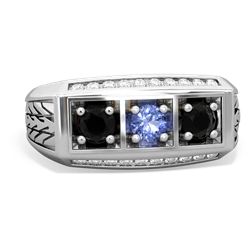 Tanzanite Three Stone Tire Tread Men's 14K White Gold ring R0520