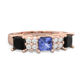 Tanzanite Three Stone Diamond Cluster 14K Rose Gold ring R2592