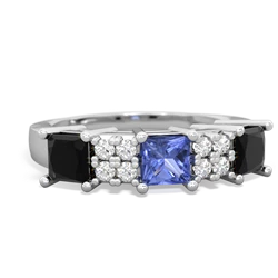 Tanzanite Three Stone Diamond Cluster 14K White Gold ring R2592