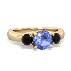 Tanzanite Three Stone Round Trellis 14K Yellow Gold ring R4018