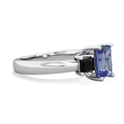 Tanzanite Three Stone Emerald-Cut Trellis 14K White Gold ring R4021